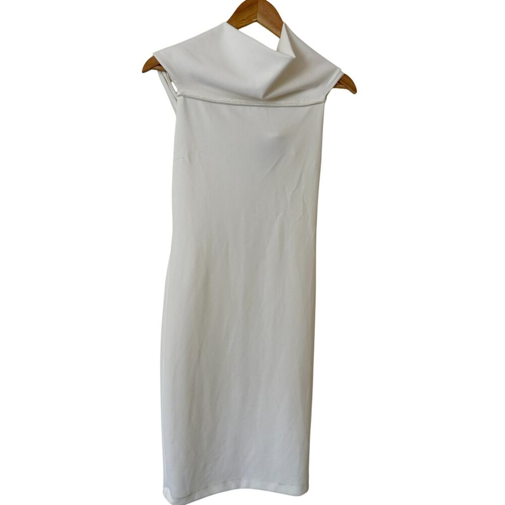 Rebecca B White Cowl Neck Sheath Dress Women’s Size 8 Elegant Cocktail